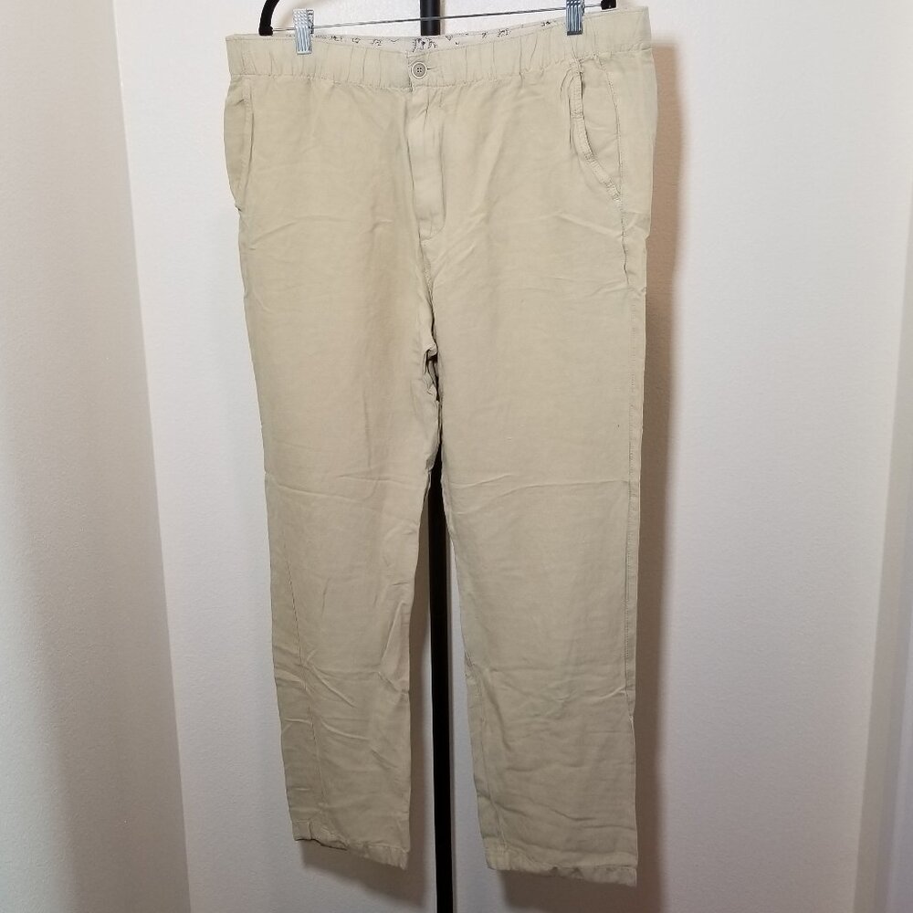 Tommy Bahama Linen Womens XL Tan Relaxed Fit Pant Beach Natural Comfort Vacation